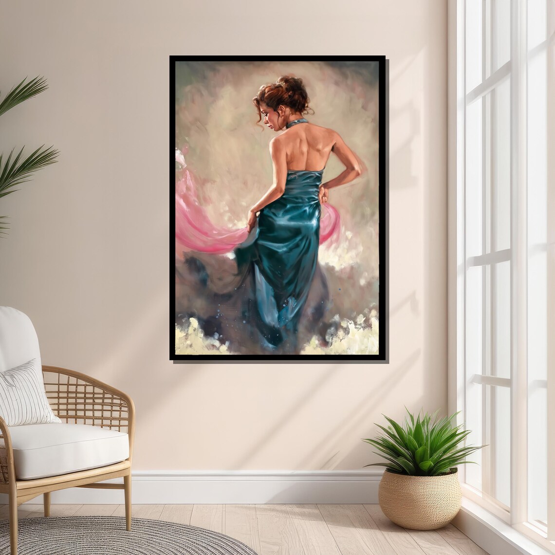 Elegant Woman In Teal Gown, Impressionist Art Print - Image 3