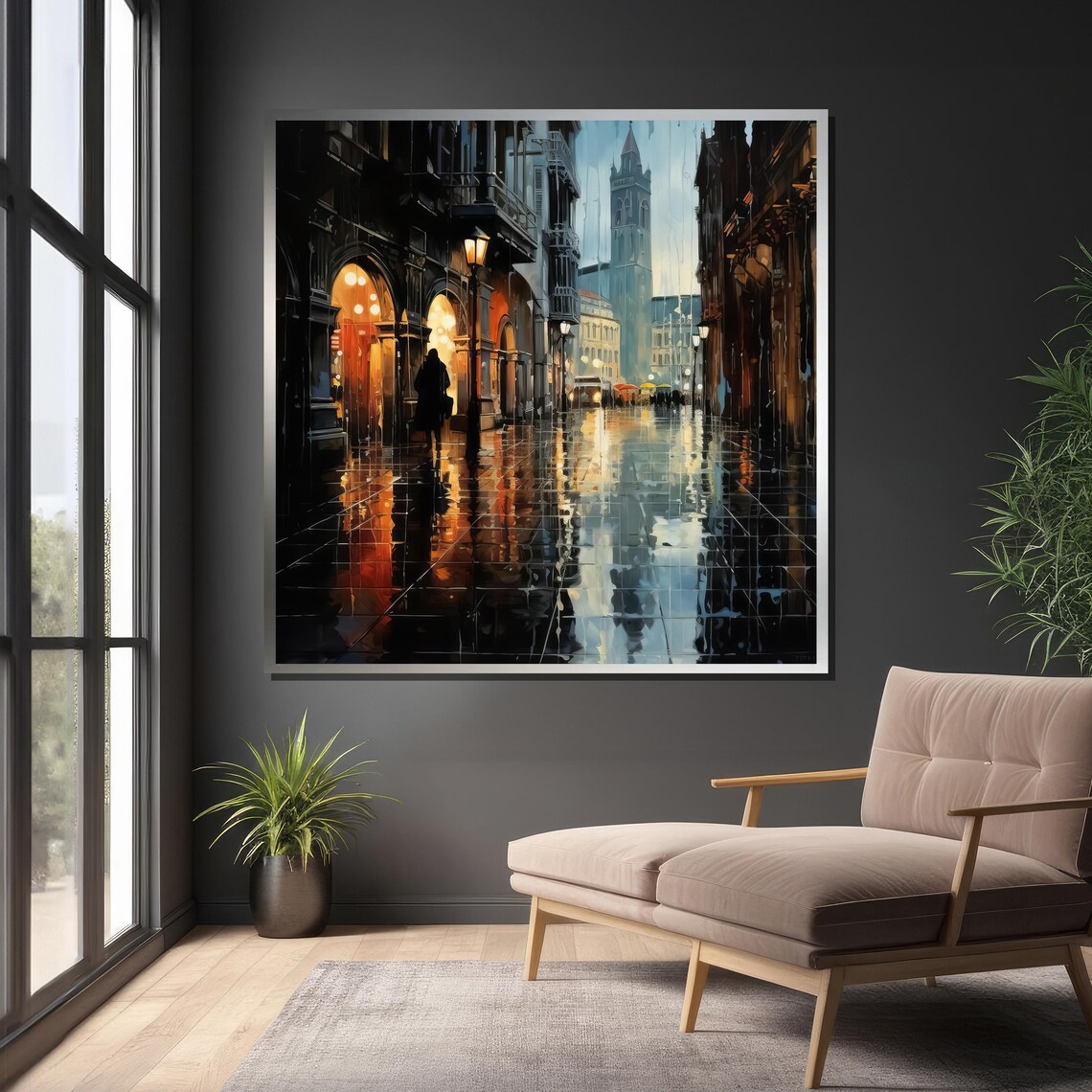 Rainy Cityscape With Glowing Lights, Urban Scene - Image 4