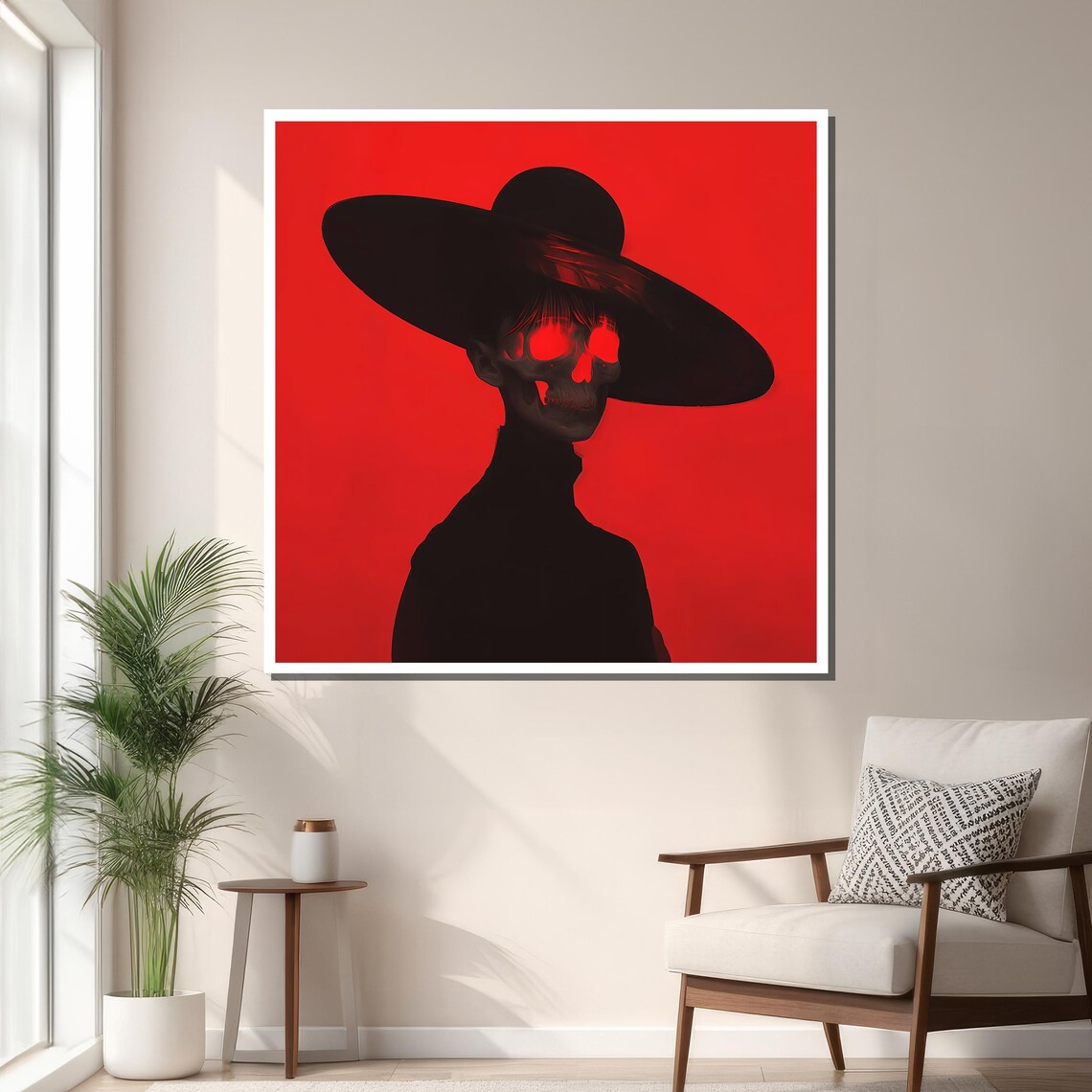 Edgy Skull Portrait, Modern Surrealist Halloween Decor - Image 3