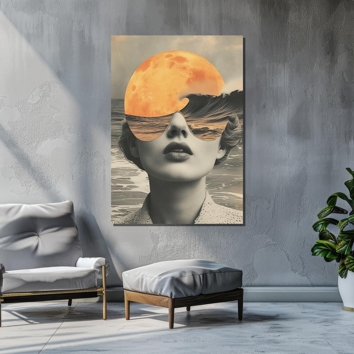 Surreal Woman With Ocean And Moon Reflection - Image 2