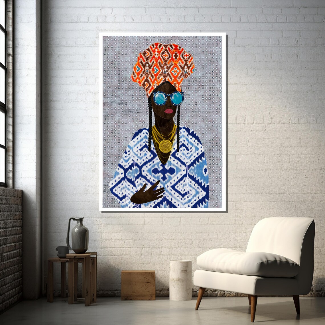 Modern Tribal Woman Portrait, Boho Eclectic Decor - Image 4