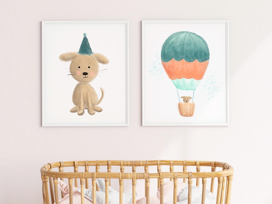 Puppy Nursery Theme Print Decoration Themed Wall Art Watercolor Dog Decor Toddler - Image 2
