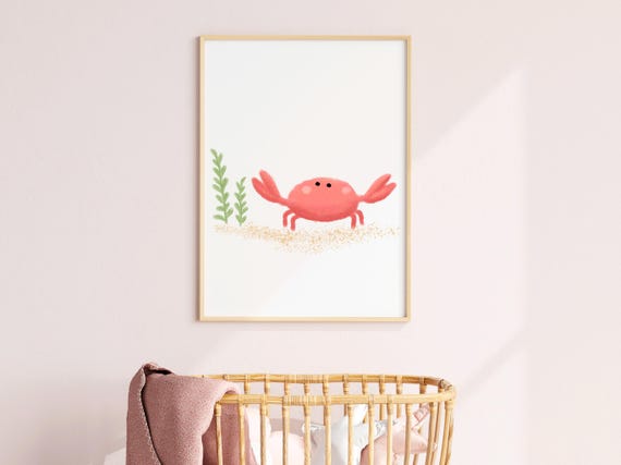 Baby Ocean Theme Crab Nursery Wall Art, Cute Sea Print