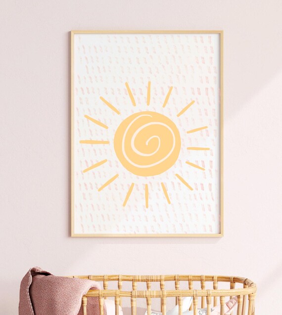 Hand Drawn Yellow Sun Kids Room Boho Minimalist Nursery Poster