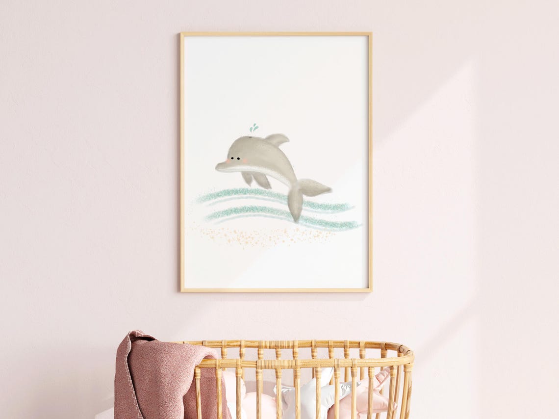Ocean Dolphin Art Print, Nautical Nursery Decor - Image 3