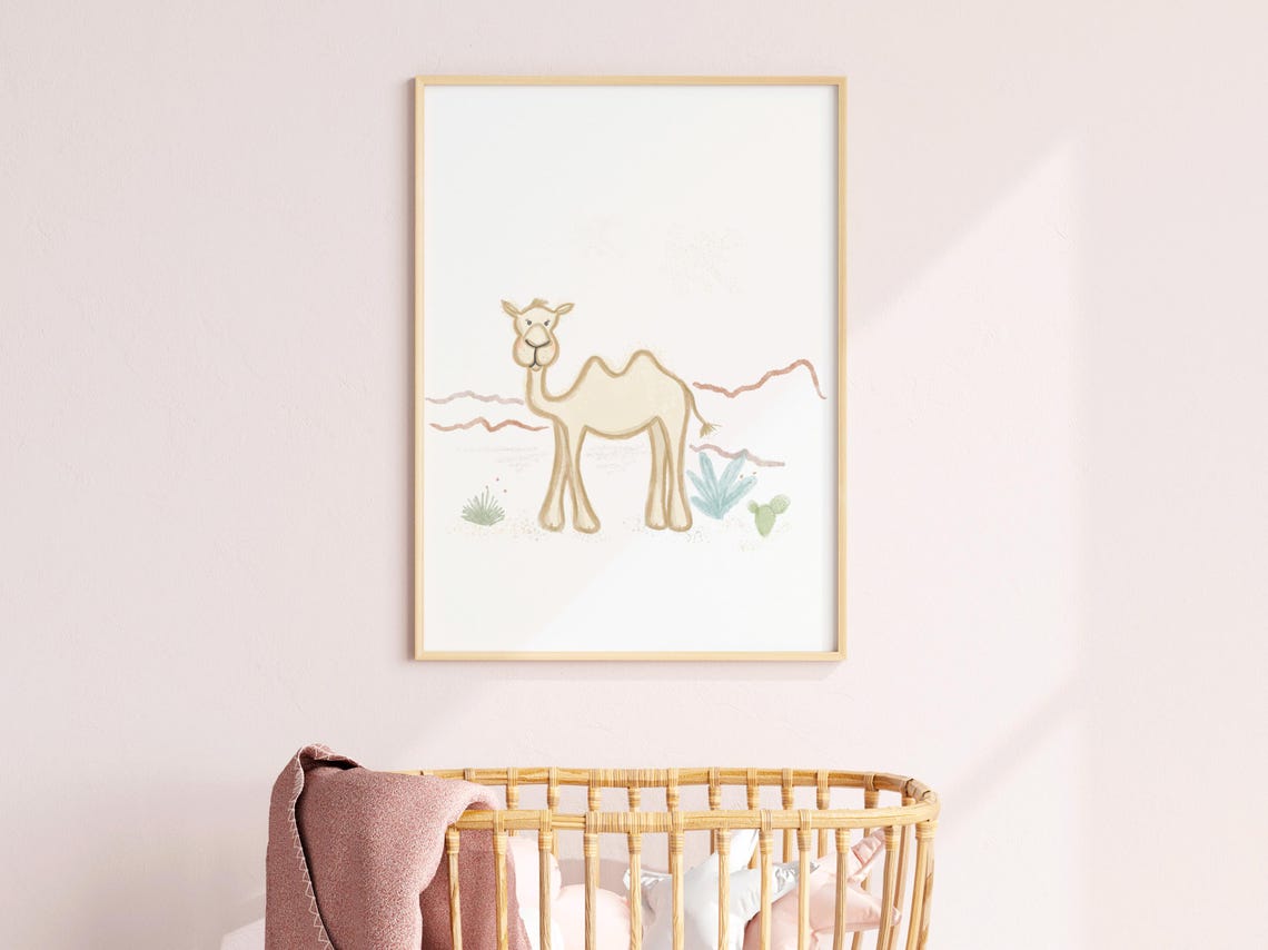 Smiling Camel Watercolor Desert Southwest Nursery Kids Wall Art - Image 3