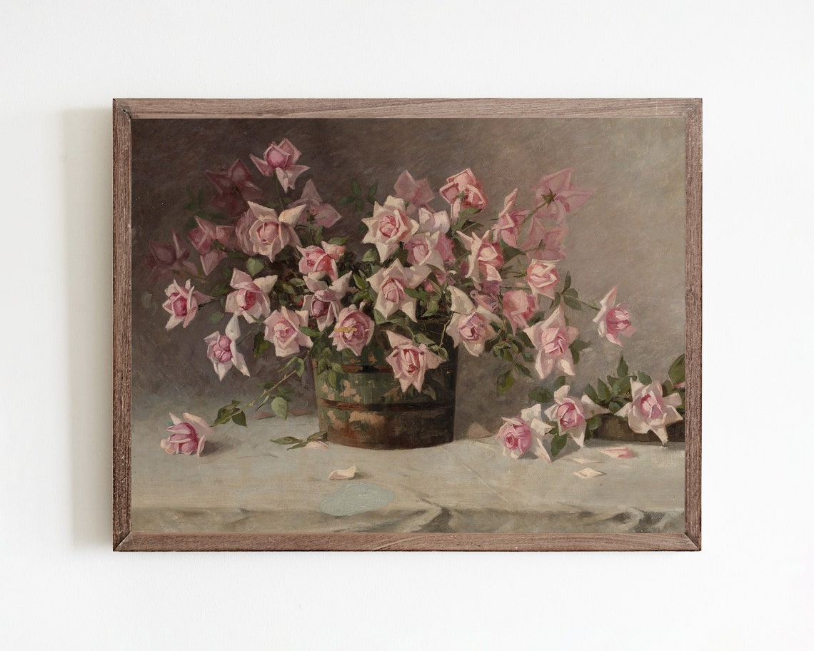 Vintage Rose Painting Vintage Flower Still Life Print Antique Art Floral Painting Vintage Art Flower Art Flowers Painting Rose Print