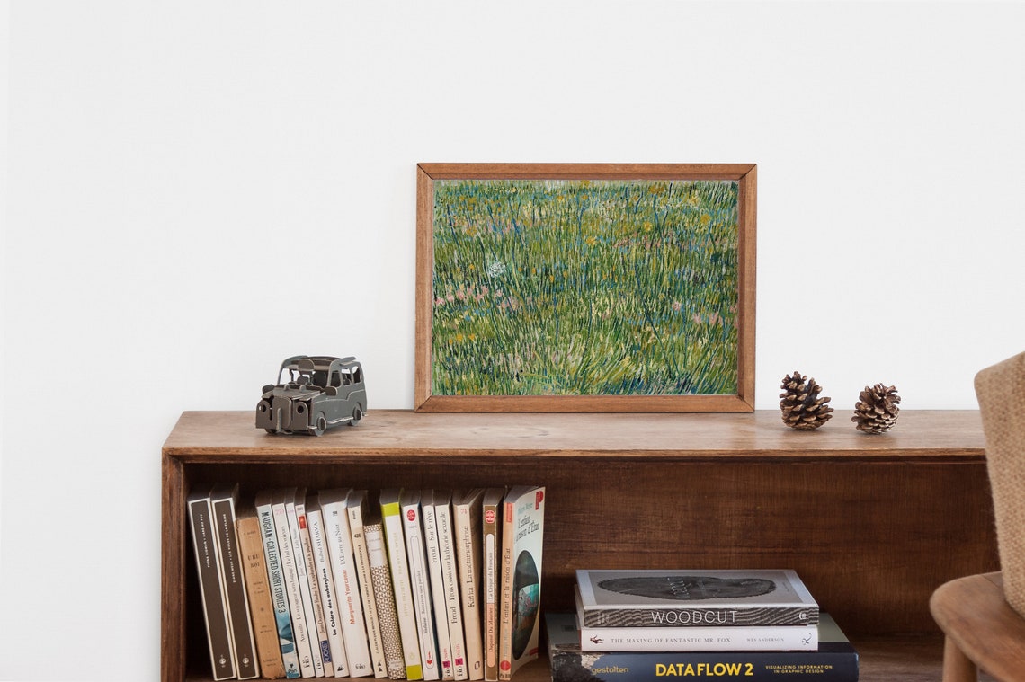 Green Spring Wall Decor Vintage Meadow Painting Bold Floral Print Landscape Art - Image 2