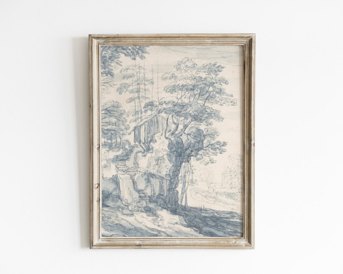 Blue Willow Vintage Chinoiserie Landscape Art Print