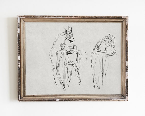 Abstract Horse Line Art, Vintage Minimalist Print