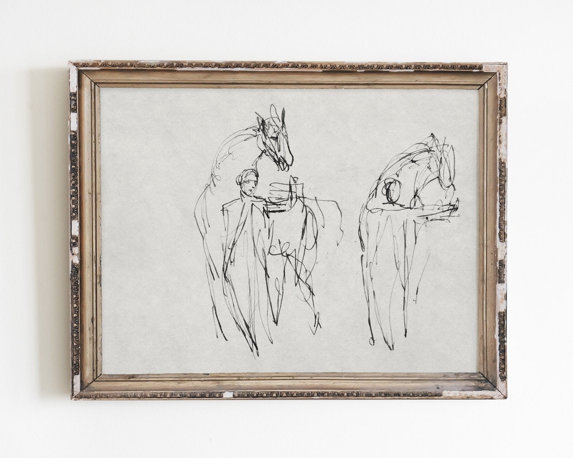 Abstract Horse Line Art, Vintage Minimalist Print