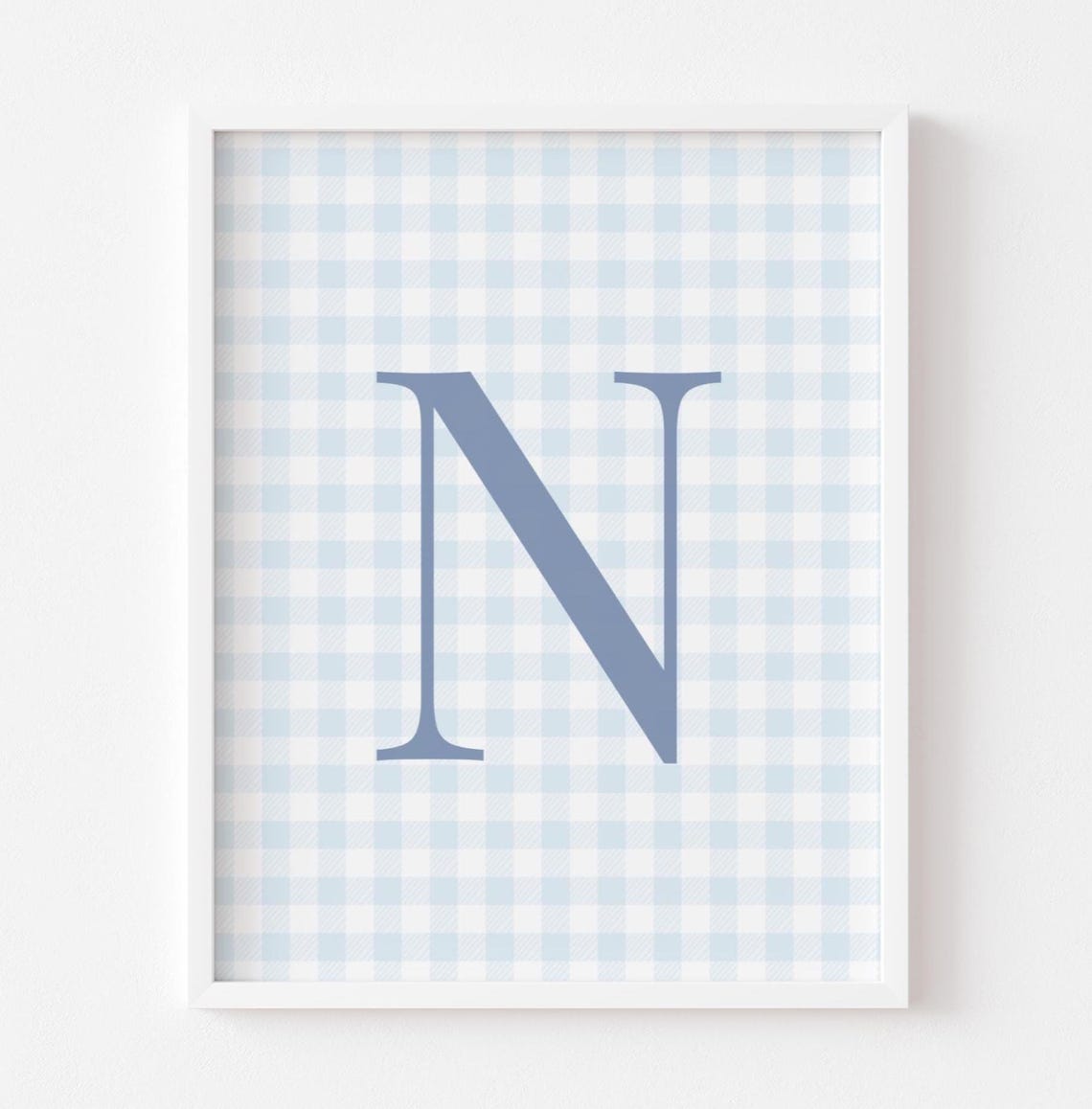 Blue Gingham Initial N Poster Personalized Baby Boy Nursery Decor