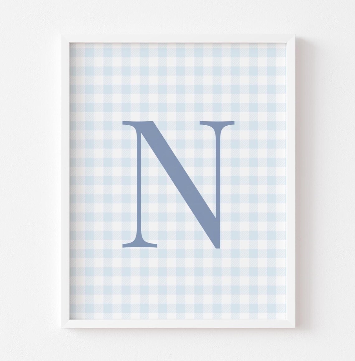 Boy Nursery Gingham Wall Decor Custom Toddler Bedroom Hanging Personalized Initial Inexpensive Gift Play Room Child Poster