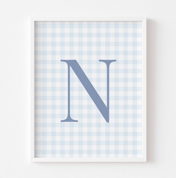 Boy Nursery Gingham Wall Decor Custom Toddler Bedroom Hanging Personalized Initial Inexpensive Gift Play Room Child Poster