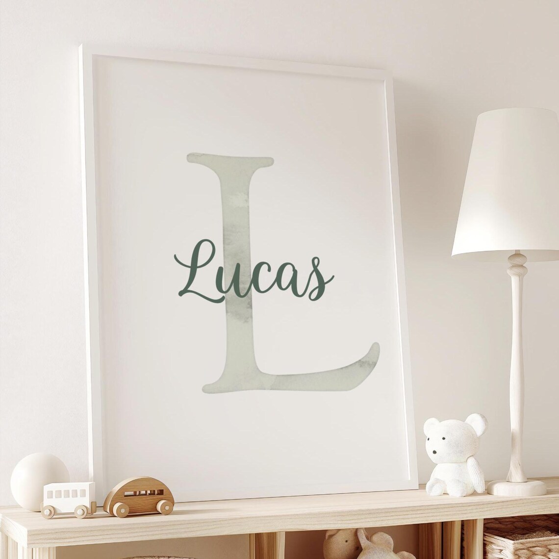 Boy Initial Neutral Nursery Decor Watercolor Art Print