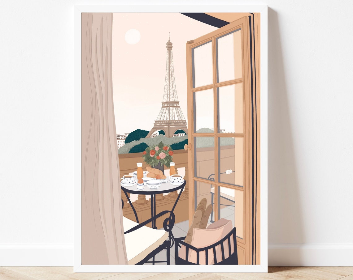 Paris Balcony Breakfast Eiffel Tower Morning View Daytime Art Print