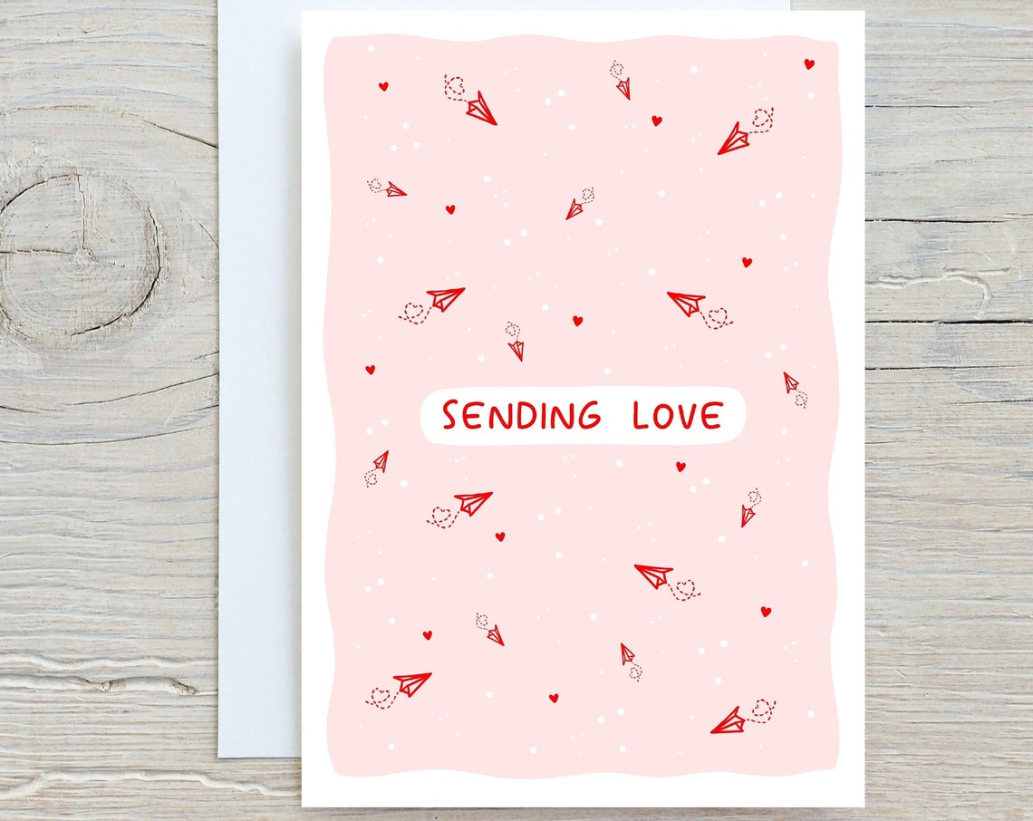 Sending Love Red Paper Planes Heart Pattern Love Card Poster