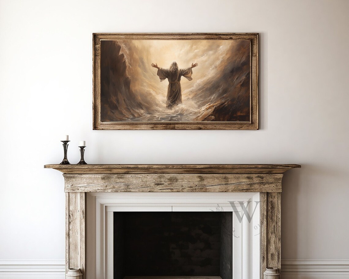 Moses Parting The Sea Golden Waves Arms Raised Biblical Christian Poster - Image 4