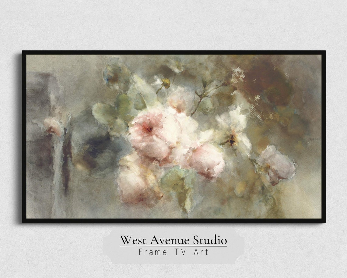 Soft Watercolor Pink White Roses Romantic Floral Still Life Art Poster - Image 5