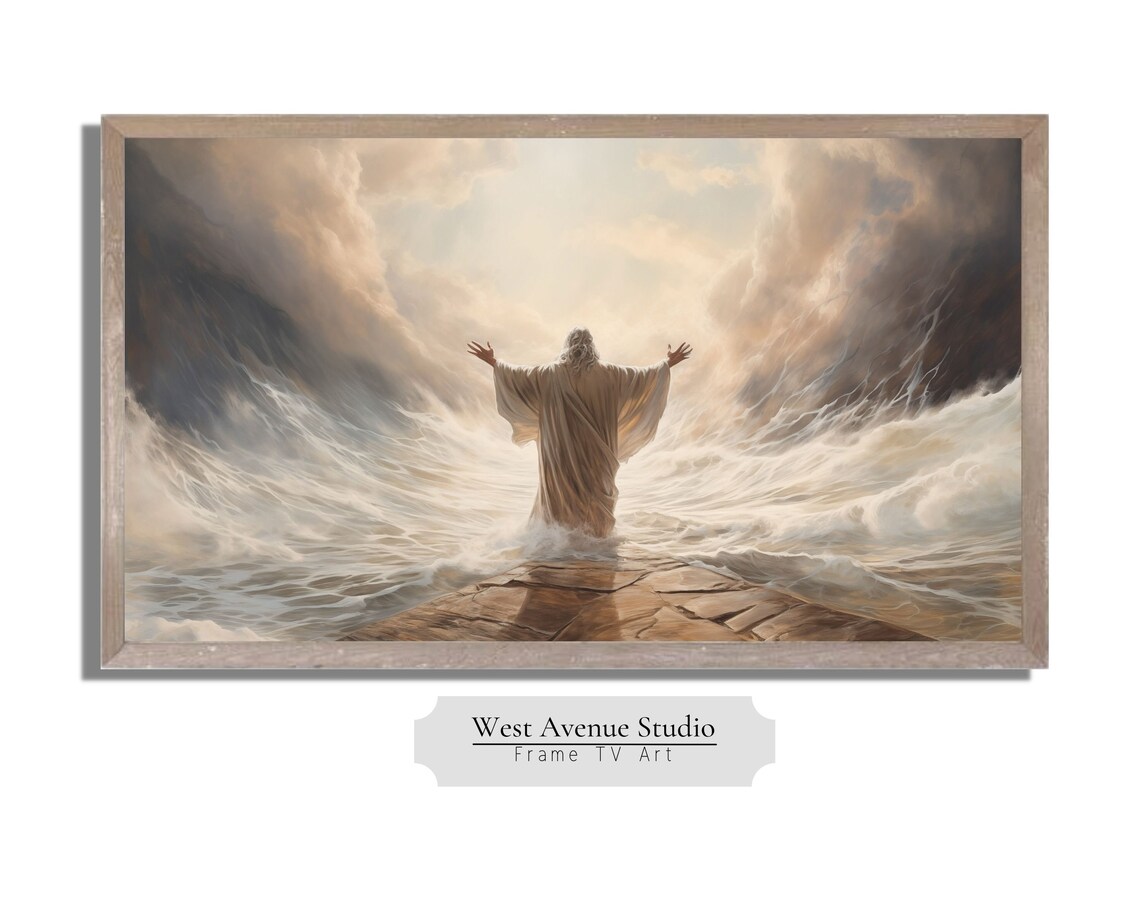 Moses Parting The Red Sea Dramatic Water Walls Christian Faith Art Poster - Image 3