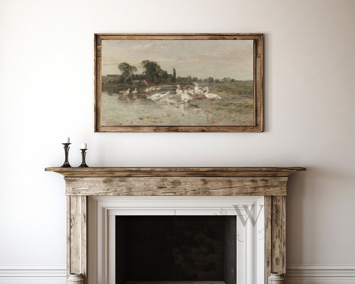 Frame Tv Art Spring Geese On The Farm Vintage Landscape Oil Painting Summer Artwork Oil Painting Instant For Tv Art 315tv - Image 3