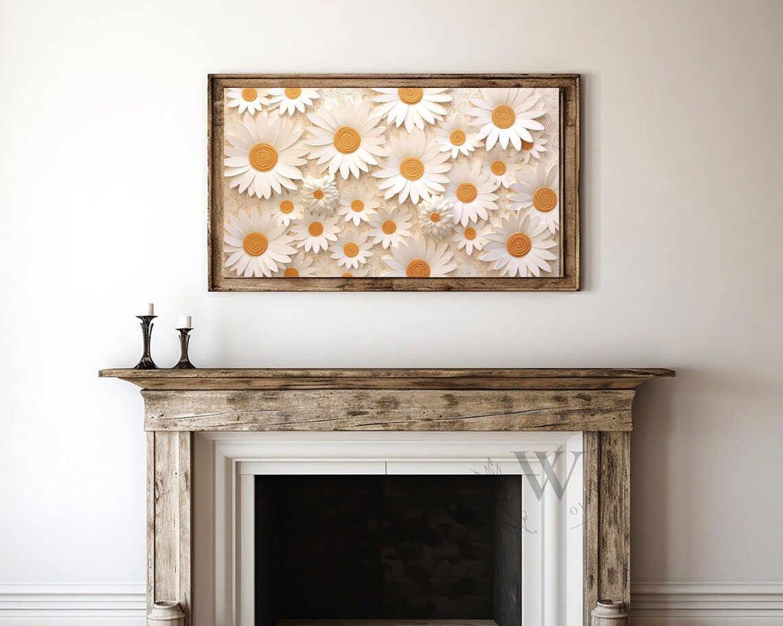 White Paper Cut Daisy Flowers Gold Centers Minimal Cream Botanical Poster - Image 4