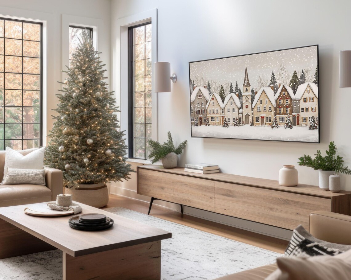 City Christmas Art Print, Scandinavian Winter Village - Image 5