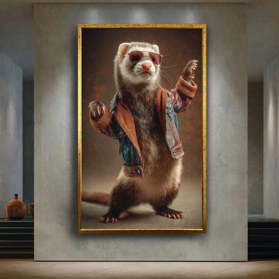 Cool Ferret Denim Jacket Sunglasses Swagger Fun Character Wall Art