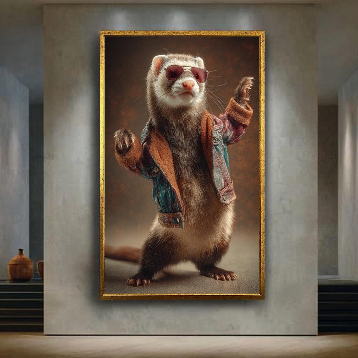 Cool Ferret Denim Jacket Sunglasses Swagger Fun Character Wall Art