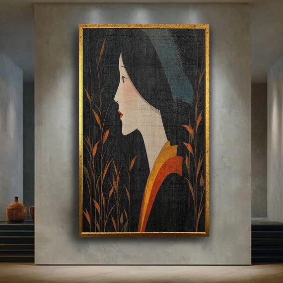 Minimalist Japanese Woman Wall Art Modern Geisha Profile Canvas Print Dark Oriental Portrait Poster Asian Zen Home Decor