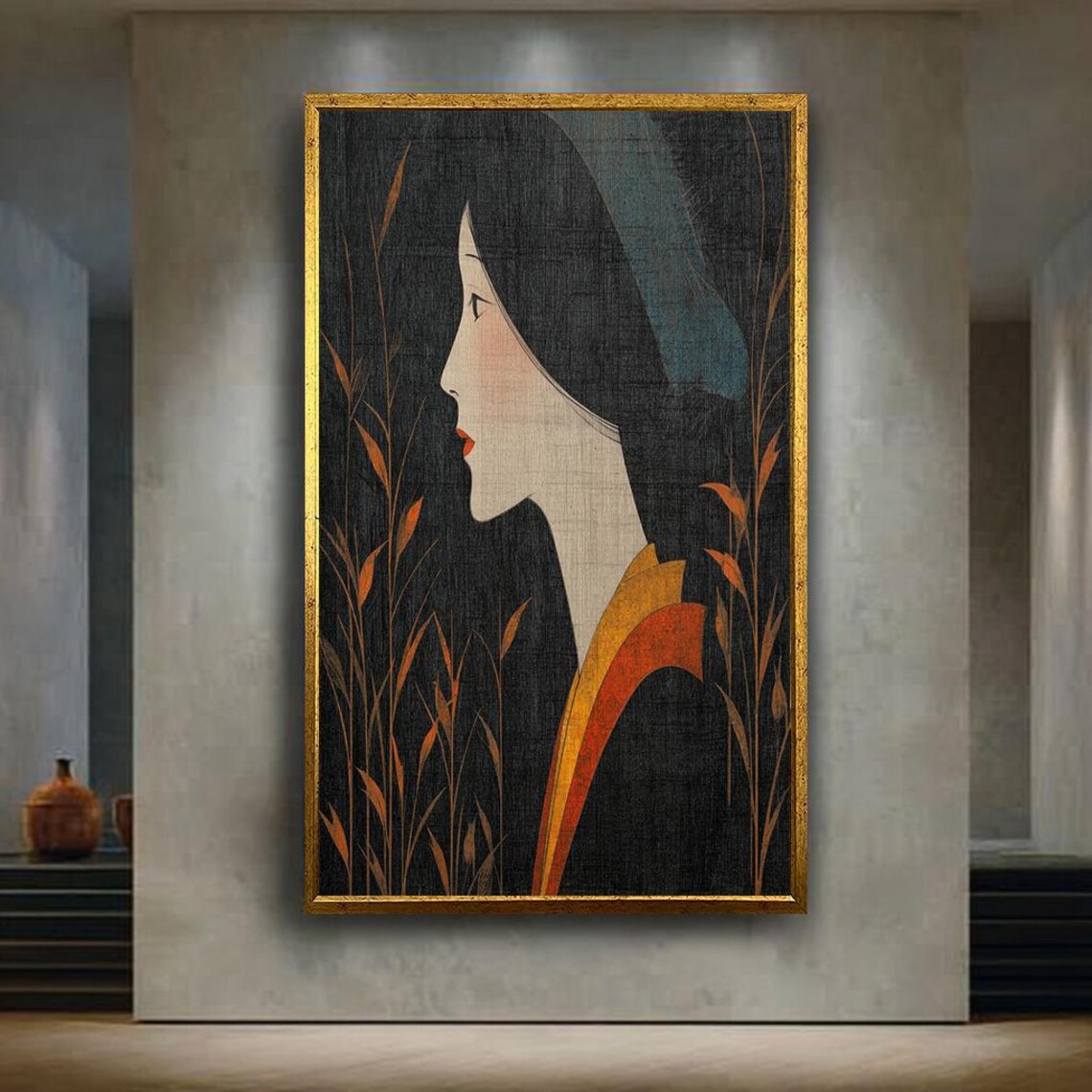 Minimalist Geisha Profile Silhouette Zen Oriental Art Poster