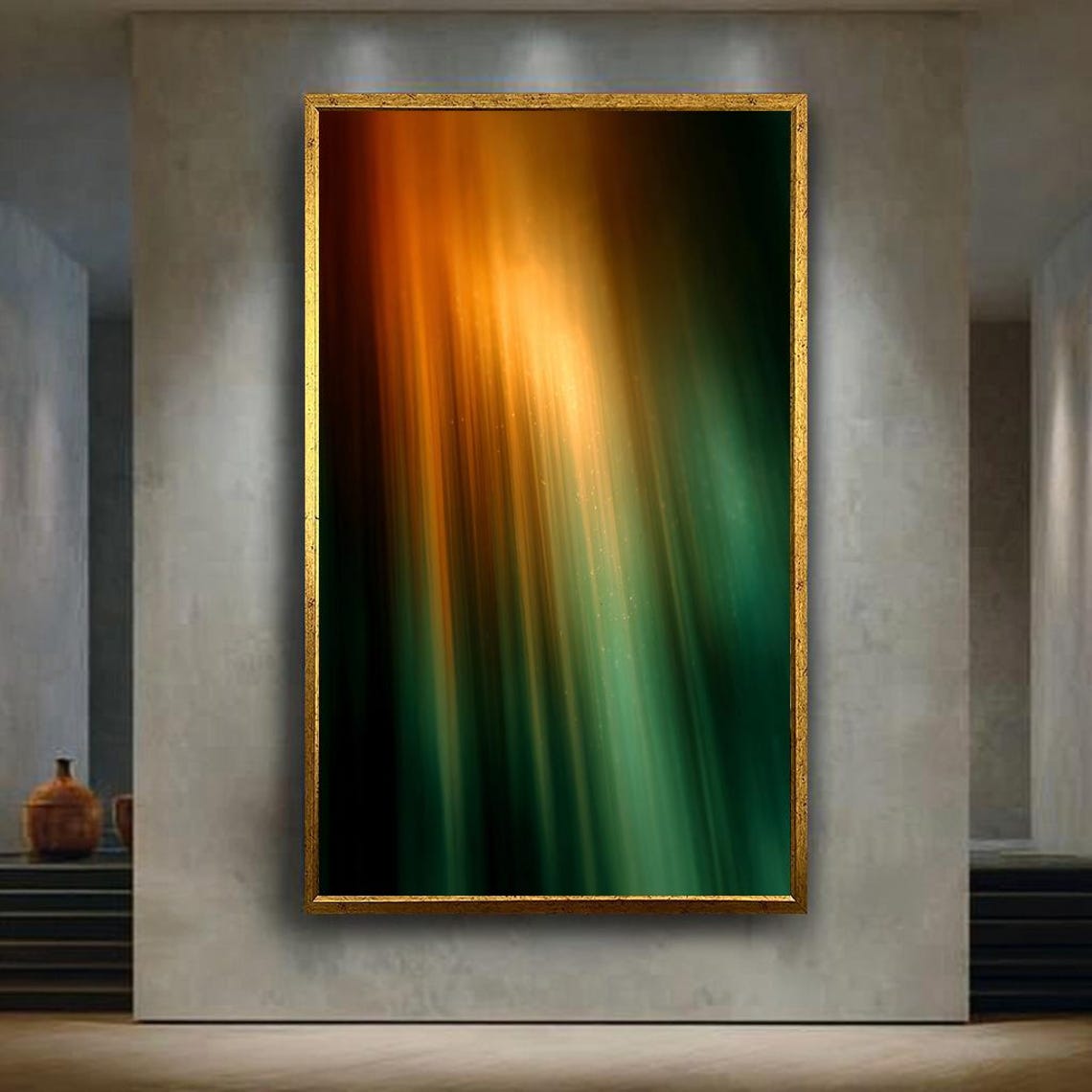 Abstract Light Beam Green Orange Gradient Modern Aura Art Print