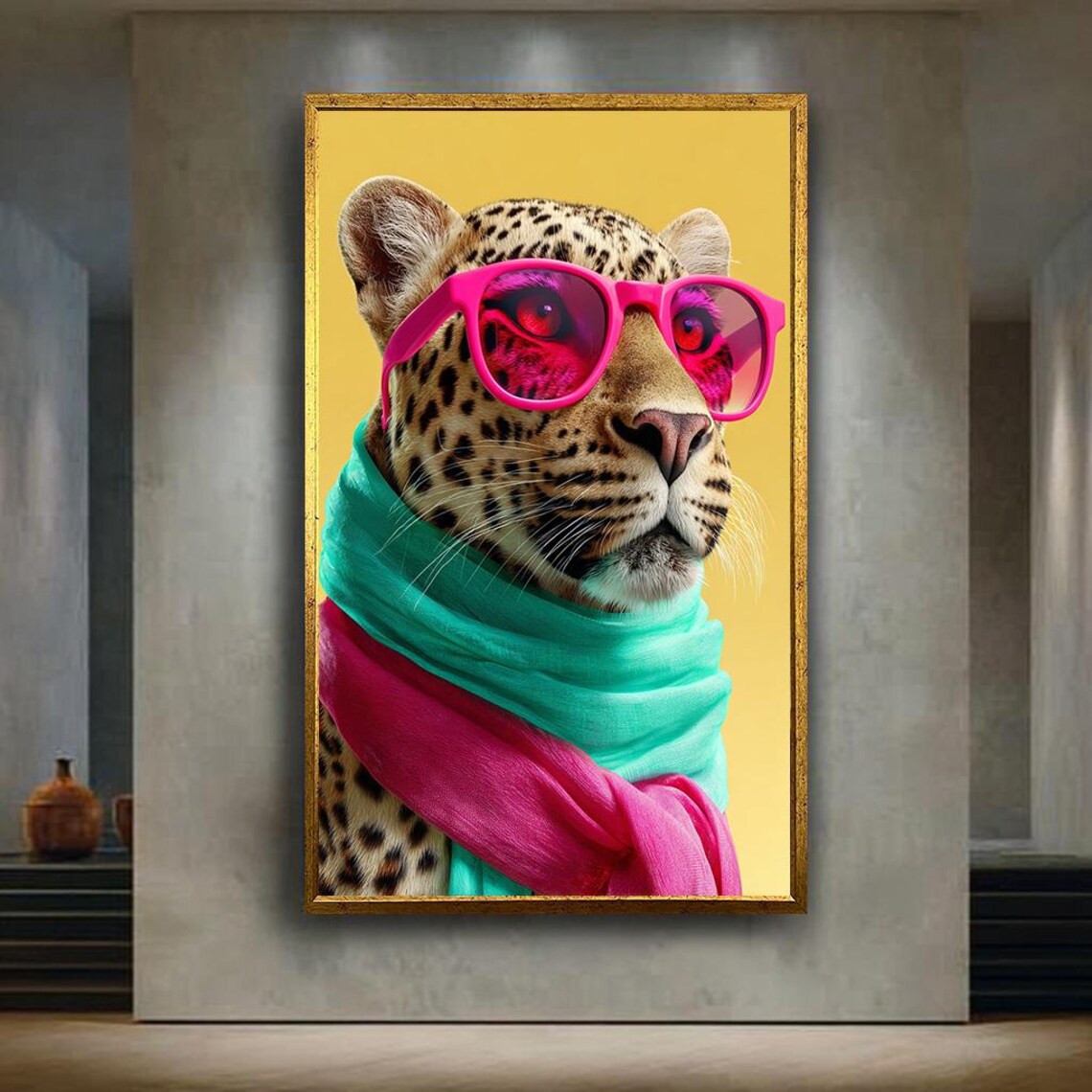 Cool Leopard Pink Sunglasses Silk Scarf Pop Art Portrait Print