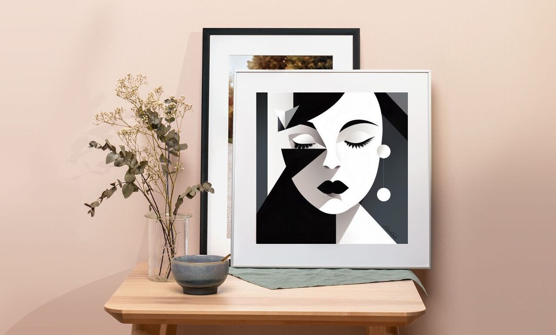Monochrome Geometric Woman Portrait Modern Minimalist Art Poster - Image 3
