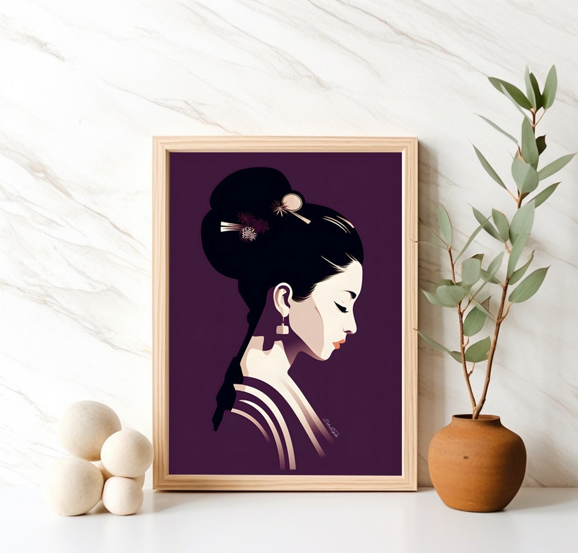 Minimalist Geisha Profile Purple Elegant Japanese Art Poster - Image 4