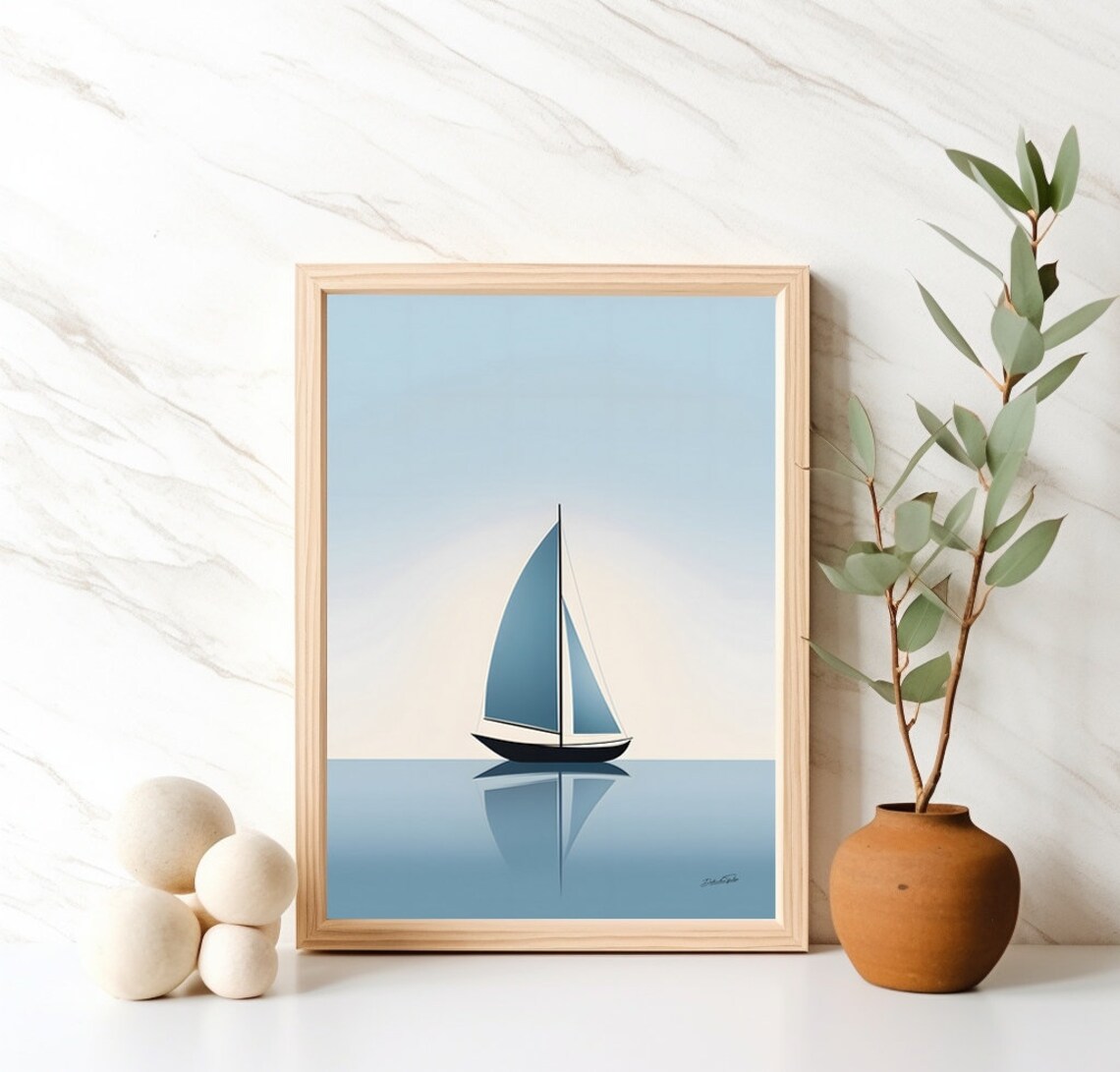 Minimalist Blue Sailboat Poster, Sea and Ocean Art Print - Image 4