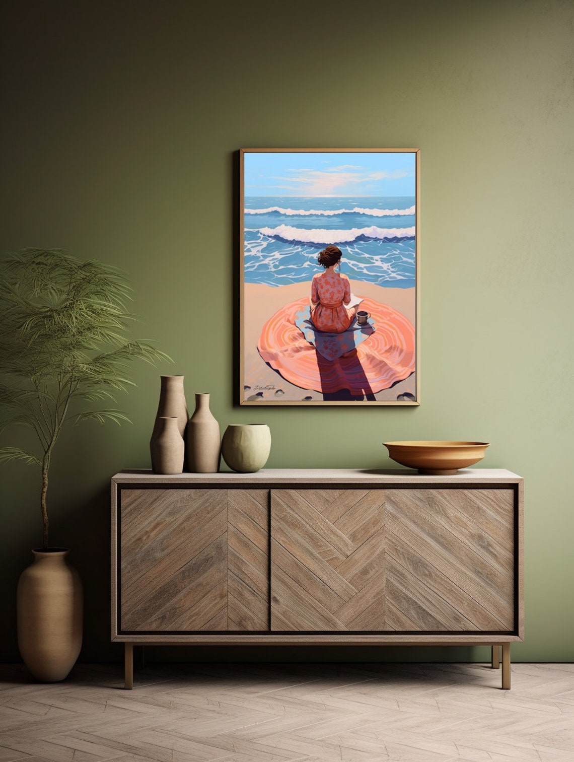 Summer Beach Woman Relaxing Retro Seaside Vacation Art Poster - Image 2