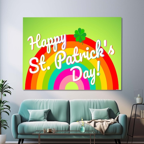 Happy St Patrick's Day Rainbow Shamrock Bright Wall Art Poster