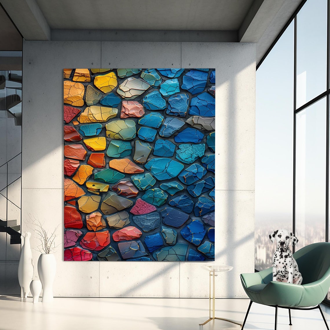 Rainbow Cracked Stones Colorful Mosaic Pattern Abstract Wall Art - Image 3