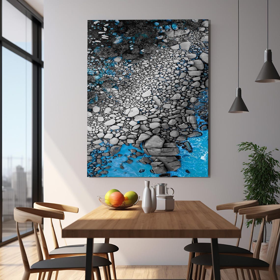 Smooth Pebbles Rocky Riverbed Blue Water Nature Detail Gallery Poster