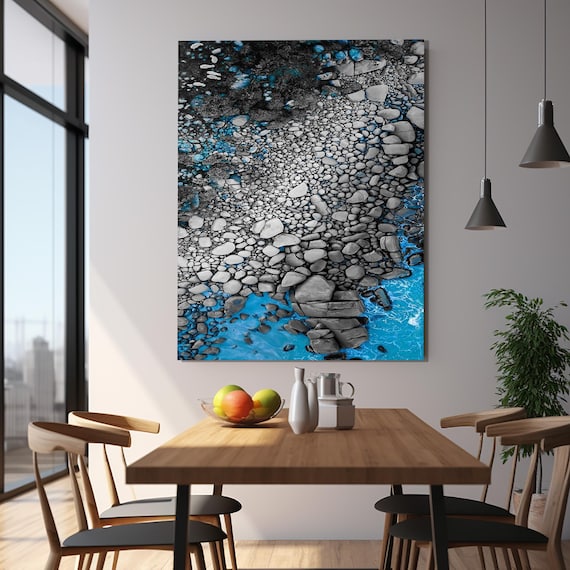 Smooth Pebbles Rocky Riverbed Blue Water Nature Detail Gallery Poster