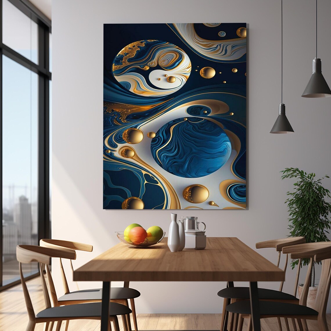 Blue Gold White Abstract Marble Spheres Swirl Luxury Gallery Poster - Image 3