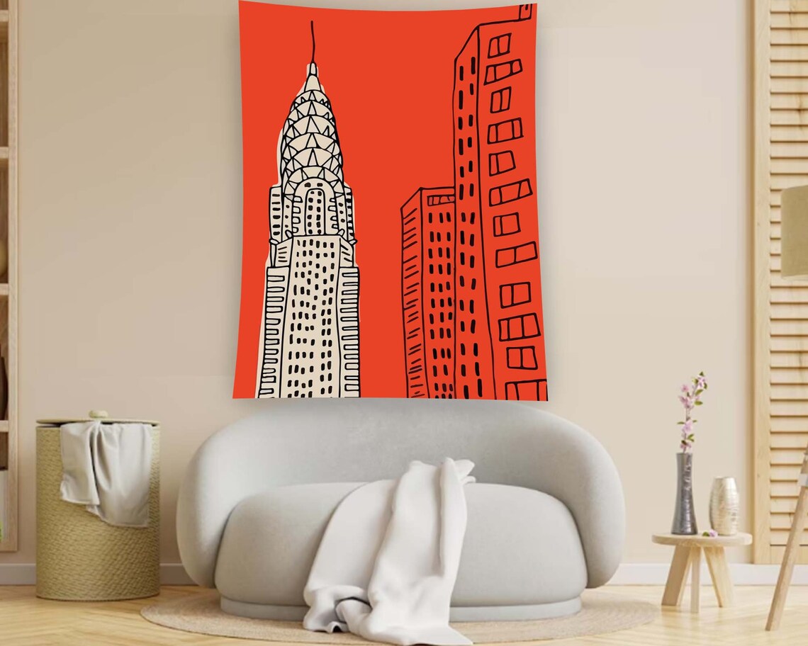 New York City Chrysler Building Red Skyline Line Art Travel Poster - Image 2