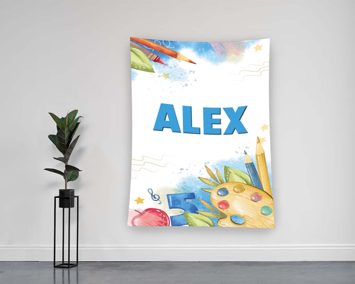 Personalized Kids Name School Supplies Watercolor Children Room Poster - Image 2