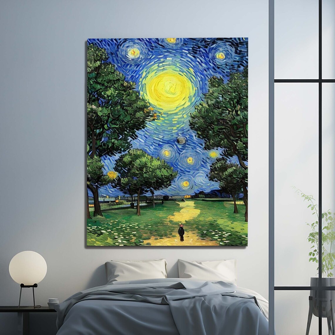 Starry Night Park Swirling Sky Van Gogh Style Moon Trees Wall Art - Image 3