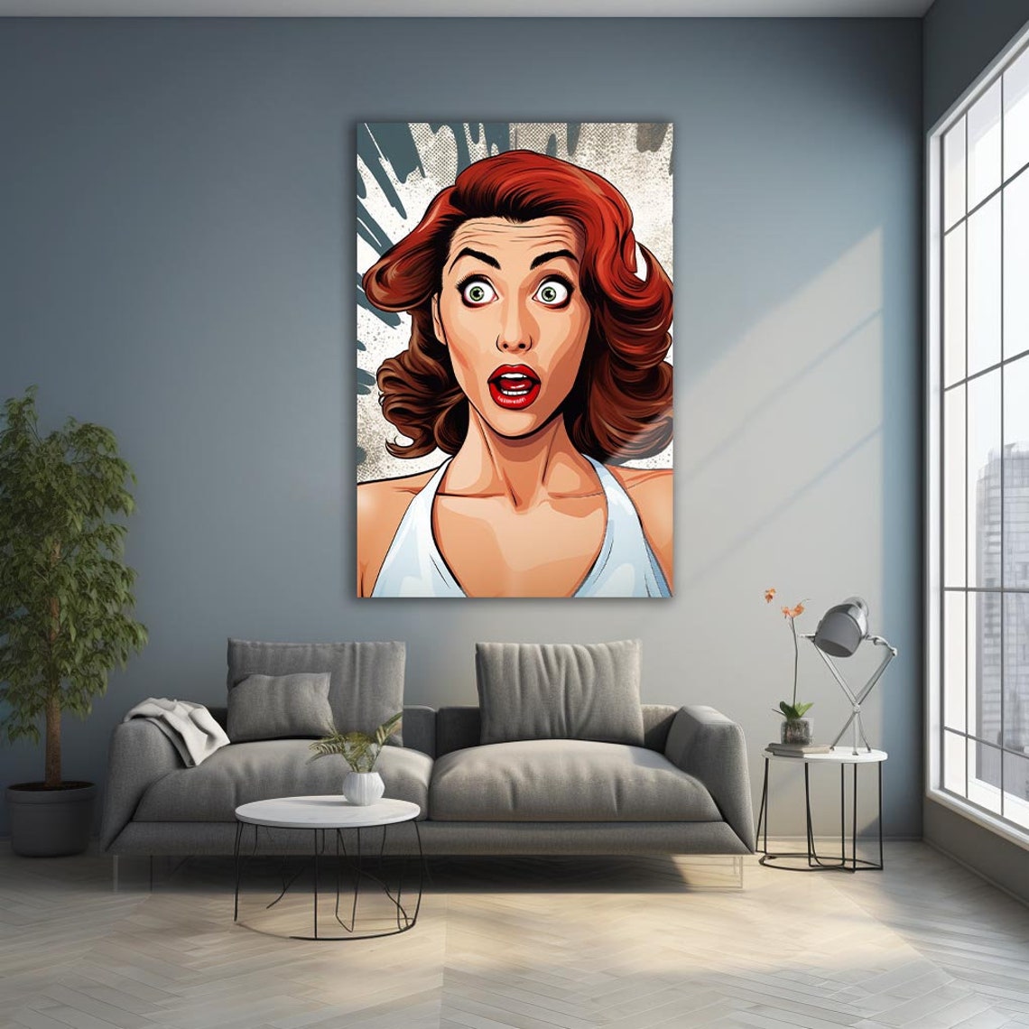 Pop Art Gasp Redhead Woman Comic Splatter Retro Dramatic Fun Poster