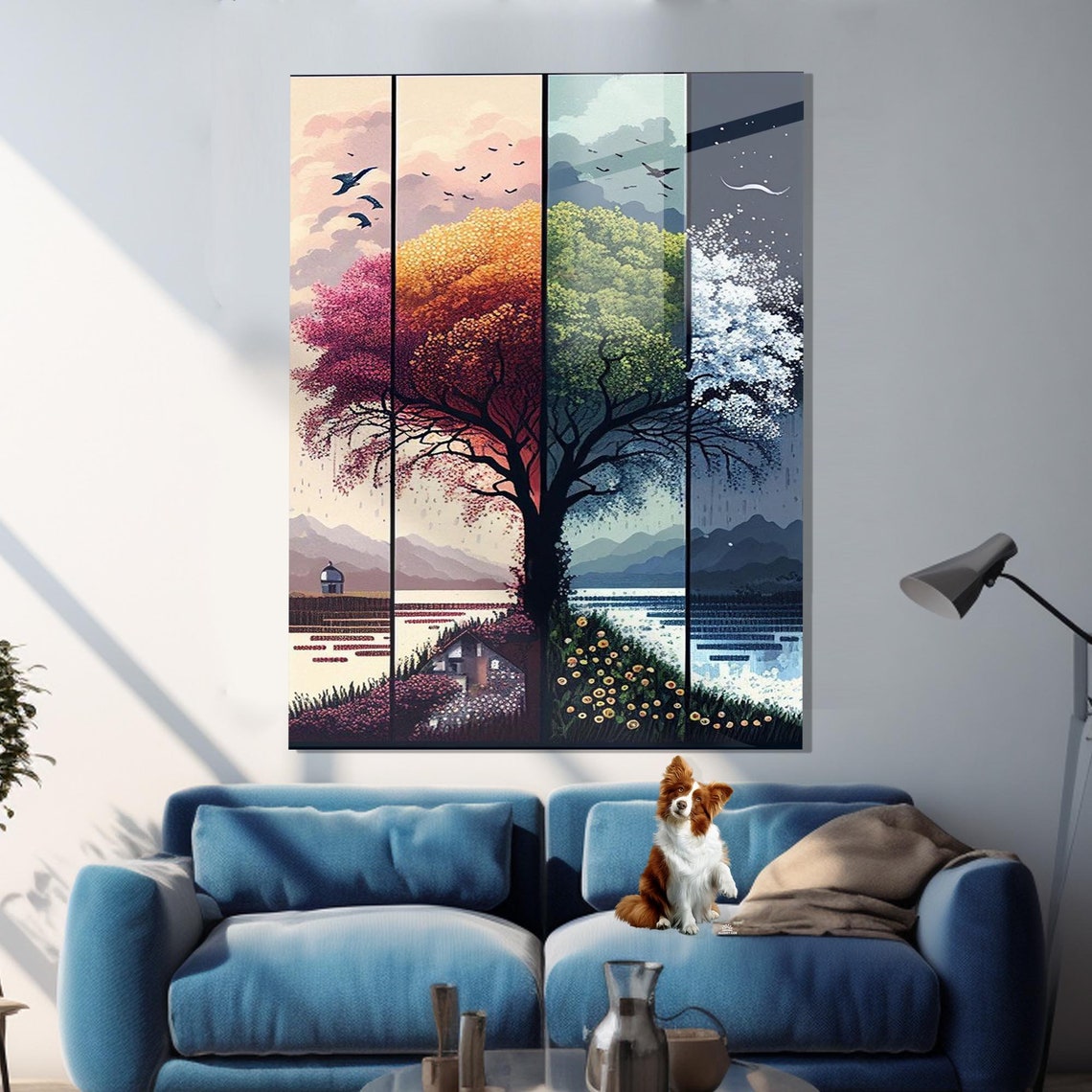 Four Seasons Tree Four Panel Spring Autumn Winter Art Poster - Image 3