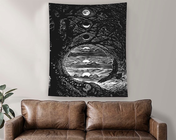 Moon Gothic Tapestry Art Print, Minimalist Bedroom Decor