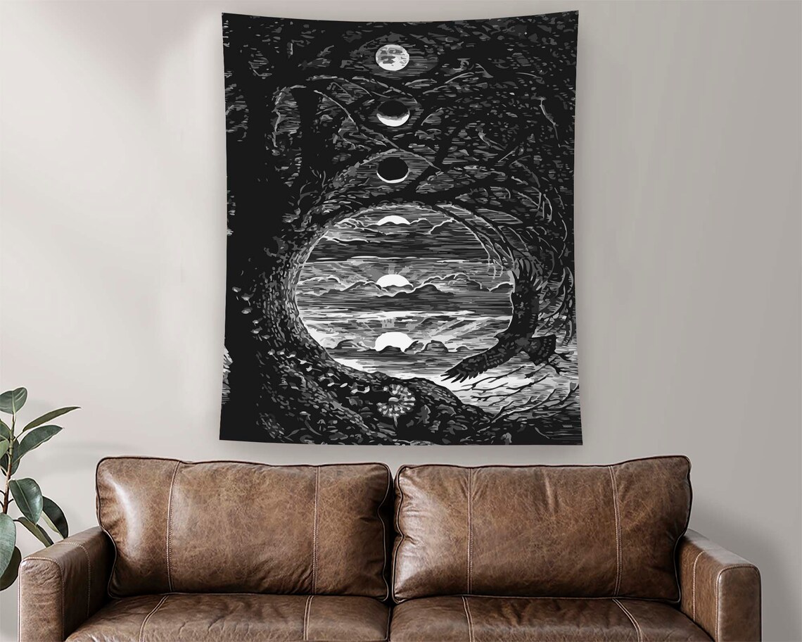 Moon Gothic Tapestry Art Print, Minimalist Bedroom Decor