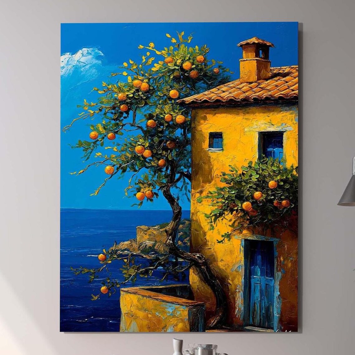 Mediterranean House Landscape Floral Art Print